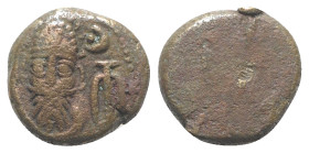 Kings of Elymais, Orodes II (c. AD 100-150). Æ Drachm (14mm, 3.55g). Facing bust wearing tiara; anchor to r. R/ Dashes. Van’t Haaff Type 13.3. VF