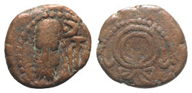 Kings of Elymais. Phraates (c. AD 100-150). Æ Drachm (14mm, 3.47g, 1h). Facing bust wearing tiara; anchor to r. R/ Diadem. Van’t Haaff Type 14.4. Near...