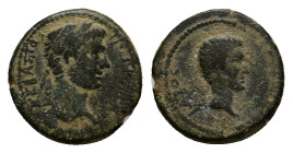 Augustus (27 BC-AD 14) with Gaius as Caesar. Caria, Antioch ad Maeandrum. Æ (17mm, 4.78g). Laureate head of Augustus r. R/ Bare head of Gaius r. RPC I...