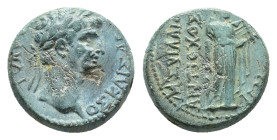 Claudius (41-54). Phrygia, Hierapolis. Æ (17mm, 5.06g). M. Suillios Antiochos, magistrate, 50-4. Laureate head r. R/ Apollo standing r., holding plect...