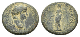 Nero (54-68). Phrygia, Prymnessus. Æ (21mm, 5.65g). Ti. Iulios Proklos, magistrate. Laureate head r. R/ Dikaiosyne standing l., holding scales and gra...