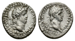 Nero with Divus Claudius (54-68). Cappadocia, Caesarea-Eusebia. AR Drachm (16mm, 3.48g), c. AD 63-5. Laureate head of Nero r. R/ Laureate head of Divu...