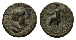 Vespasian (69-79). Phrygia, Amorium. Æ (16mm, 4.87g). L Vipsanios Silvanos, magistrate. Laureate head r. R/ Zeus seated l., holding thunderbolt and sp...