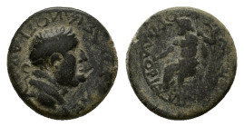 Vespasian (69-79). Phrygia, Amorium. Æ (16mm, 4.14g). L Vipsanios Silvanos, magistrate. Laureate head r. R/ Zeus seated l., holding thunderbolt and sp...