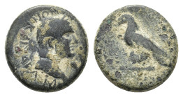 Vespasian (69-79). Phrygia, Amorium. Æ (18mm, 6.29g). Laureate head r. R/ Eagle standing l. on uncertain object. RPC II 1423-4. Fine - Good Fine