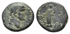 Vespasian (69-79). Phrygia, Hierapolis. Æ (19mm, 6.11g). M N Haplos, magistrate. Laureate head r. R/ Goddess standing l., holding corn-ears and poppy ...