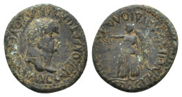 Vespasian (69-79). Lycaonia, Laodicea Combusta. Æ Trihemiassaria (24mm, 10.14g), c. AD 75-79?. Laureate head r. R/ Nike advancing l., holding wreath a...