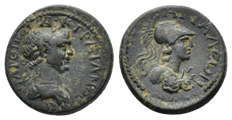 Trajan (98-117). Pamphylia, Attalea. Æ (19.5mm, 6.68g). Laureate and draped bust...