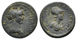 Trajan (98-117). Pamphylia, Attalea. Æ (19.5mm, 6.68g). Laureate and draped bust r. R/ Helmeted and cuirassed bust of Athena r., wearing aegis. RPC II...