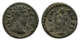 Marcus Aurelius (161-180). Caria, Antioch ad Maeandrum. Æ (16mm, 2.65g). Laureate head r. R/ Nemesis standing r., plucking chiton, holding cubit. RPC ...