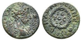 Commodus (177-192). Cilicia, Anazarbus. Æ (20mm, 7.14g), year 199 (180/1). Laureate, draped and cuirassed bust r. R/ Legend in three lines within wrea...