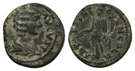 Julia Domna (Augusta, 193-217). Pisidia, Antioch. Æ (22mm, 6.65g). Draped bust r. R/ Tyche standing l., holding branch and cornucopia. SNG BnF 1127. N...