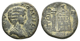 Julia Domna (Augusta, 193-217). Pisidia, Pogla. Æ (21mm, 9.52g). Draped bust r. R/ Cult statue of Artemis of Perge within distyle temple with domed ro...