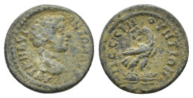 Caracalla (Caesar, 196-198). Galatia, Pessinus. Æ (18mm, 3.86g). AVT K M AVP ANTΩN AVΓ, Bare head r. R/ ΠЄCCINOVNTIΩN, Eagle standing r. on thunderbol...