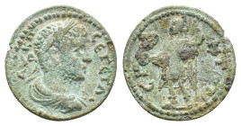 Geta (198-209). Pamphylia, Side. Æ (23mm, 6.81g). Laureate, draped and cuirassed bust r. R/ Apollo standing l., holding patera and sceptre. SNG BnF -....