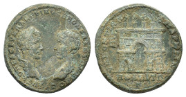 Macrinus with Diadumenian (217-218). Moesia Inferior, Marcianopolis. Æ Pentassarion (25mm, 11.08gg). Pontianus, legatus consularis. Confronted heads o...