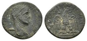 Elagabalus (218-222). Seleucis and Pieria, Antioch. Tetradrachm (25mm, 12.41g). Laureate head r. R/ Eagle standing l., head r., holding wreath in beak...