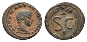Elagabalus (218-222). Seleucis and Pieria, Antioch. Æ (19mm, 4.85g). Laureate head r. R/ Large SC, Δ above, Є below; star above; all within laurel wre...