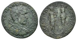 Philip I (244-249). Phrygia, Hierapolis. Alliace with Ephesus. Æ (32mm, 14.63g). Laureate, draped and cuirassed bust r. R/ Apollo of Hierapolis standi...