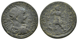 Trajan Decius (249-251). Cilicia, Tarsus. Æ (33mm, 21.76g). Radiate, draped and cuirassed bust r. R/ Artemis advancing l., head r., drawing arrow from...
