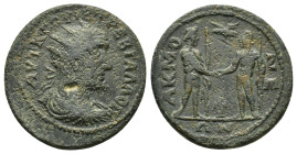 Trebonianus Gallus (251-253). Phrygia, Acmoneia. Æ (16.87g). Radiate, draped and cuirassed bust r. R/ Hero Akmôn and his brother Doias, standing facin...