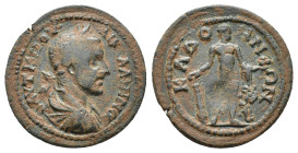 Gallienus (253-268). Phrygia, Hierapolis. Æ (30mm, 12.15g). Laureate, draped and cuirassed bust r. R/ Herakles standing facing, head r., leaning on cl...