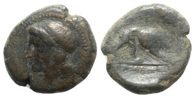 Anonymous, Southern Italy, c. 260 BC. Æ (22mm, 8.97g, 3h). Female head l., with ribbon in hair. R/ Lion r.; ROMANO in exergue. Crawford 16/1b; HNItaly...