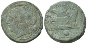 Roman Republic, Anonymous 217-215 BC. Æ Uncia. Semilibral standard.(23,5mm, 10,61g). Rome. Helmeted head of Roma to left; • (mark of value) behind / P...