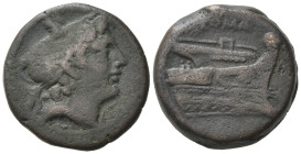 Anonymous, Rome, 217-215 BC. Æ Semuncia (20mm, 6.81g). Head of Mercury r., wearing winged petasus. R/ Prow r. Crawford 38/7; RBW 100. Near VF