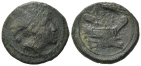 Corn-ear series, Semuncia, Sicily, 214-212 BC. Æ. (17,50mm, 3,14g). Head of Mercury r., wearing winged petasus, R/ Prow r. above, corn-ear and ROMA. C...