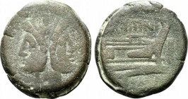 M. Titinius, Rome, 189-180 BC. Æ As (33mm, 29.75g, 5h). Laureate head of bearded Janus. R/ Prow of galley r. Crawford 150/1; RBW 669. Good Fine - near...