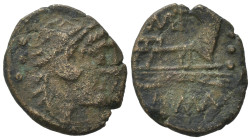Q. Caecilius Metellus. 130 BC. Æ Quadrans (17mm, 2,40g). Contemporary imitation(?). Uncertain mint. Struck circa 100 BC(?). Head of Hercules right, we...