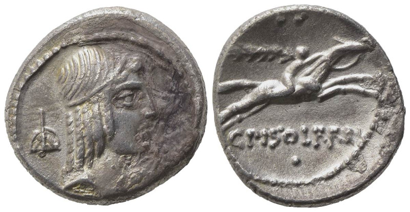 L. Calpurnius Piso Frugi, Rome, 90 BC. AR Denarius (16.5mm, 3.55g). Laureate hea...