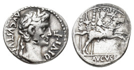 Augustus (27 BC-AD 14). AR Denarius (17mm, 3.62g). Lugdunum, 8 BC. Laureate head r. R/ Caius caesar on horseback riding r., holding sword and reins; t...