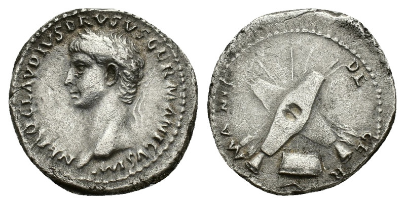 Nero Claudius Drusus (died 9 BC). AR Denarius (18mm, 3.44g). Lugdunum, 41-2. Lau...