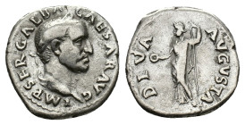Galba (68-69). AR Denarius (17mm, 3.19g). Rome, c. July AD 68-January AD 69. Laureate head r. R/ Diva Julia Augusta (Livia), draped, standing l., hold...