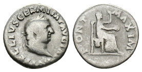 Vitellius (AD 69). AR Denarius (17mm, 3.00g). Rome, c. late April-20 December. Laureate head r. R/ Vesta seated r., holding sceptre and patera. RIC I ...