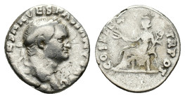 Vespasian (69-79). AR Denarius (16mm, 3.26g). Rome, AD 70. Laureate head r. R/ Pax seated l., holding branch and caduceus. RIC II 29; RSC 94h. Good Fi...