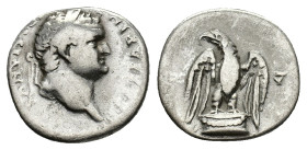 Titus (Caesar, 69-79). AR Denarius (17mm, 3.12g). Rome, AD 76. Laureate head r. R/ Eagle standing facing, head l., on low cippus. RIC II 872 (Vespasia...