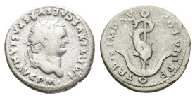 Titus (79-81). AR Denarius (17.5mm, 3.12g). Rome, AD 80. Laureate head r. R/ Dolphin coiled around anchor. RIC II 112; RSC 309. Good Fine