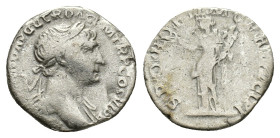 Trajan (98-117). AR Denarius (17.5mm, 3.01g). Rome, 113-4. Laureate bust r., slight drapery. R/ Felicitas standing l., holding caduceus and cornucopia...