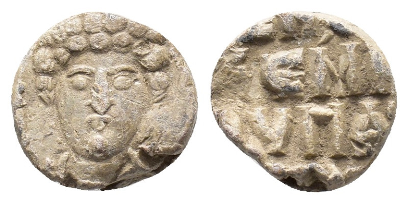 Byzantine Pb Seal, c. 7th-12th century (14mm, 4.44g). Facing bust of saint. R/ L...