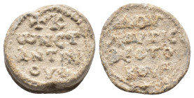 Byzantine Pb Seal, c. 7th-12th century (22mm, 19.68g). + K ωNCT ANTIN OV, Legend in four lines. R/ ΔOV ΛOVTIC ΘЄOTO KOV, Legend in four lines. VF