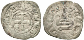 Principality of Achaea, Isabelle de Villehardouin (1297-1301). BI Denier (20mm, 0.68g, 9h). Corinth. Cross pattée. R/ Château tournois. Metcalf, Crusa...