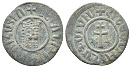 Cilician Armenia, Levon I (1198-1219). Æ Tank (27mm, 7.48g). Crowned leonine head facing slightly r. R/ Patriarchal cross; five-pointed star to l. and...
