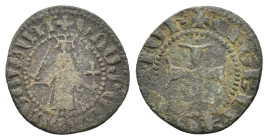 Cilician Armenia. Gosdantin I (1298-1299). Æ Kardez (19.5mm, 2.49g). Sis mint. Gosdantin standing facing, holding sword and cross. R/ Cross pattée, wi...