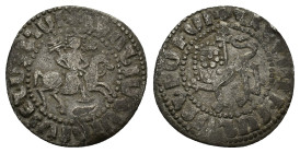 Cilician Armenia, Levon II (1270-1289). AR Tram (20mm, 2.36g). Levon r. on horseback. R/ Crowned lion advancing l., head facing; patriarchal cross beh...