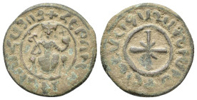 Cilician Armenia, Levon IV (1320-1342). Æ Pogh (28mm, 7.56g). Sis mint. Levon seated facing, holding sceptre and globus cruciger. R/ Cross within circ...