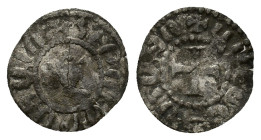 Cilician Armenia, Levon V (1374-1393). BI Denier (14mm, 0.45g). Crowned facing bust. R/ Short cross pattée. Cf. CCA 2237. Good Fine