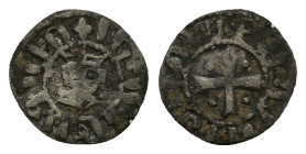 Cilician Armenia, Levon V (1374-1393). BI Denier (13mm, 0.55g). Crowned facing bust. R/ Short cross pattée. Cf. AC 501. Good Fine